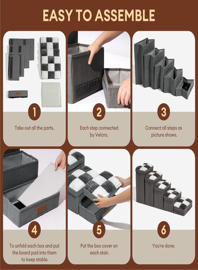 FUNNY FUZZY FUNNYFUZZY Dog Stairs with Storage 13“H,Foldable 3-Step Pet Steps for Small Medium Dogs with Sturdy Stylish Cover,Dog Steps for Couch Sofa and Chair,Non-Slip, Indoor,Grey - Image 4