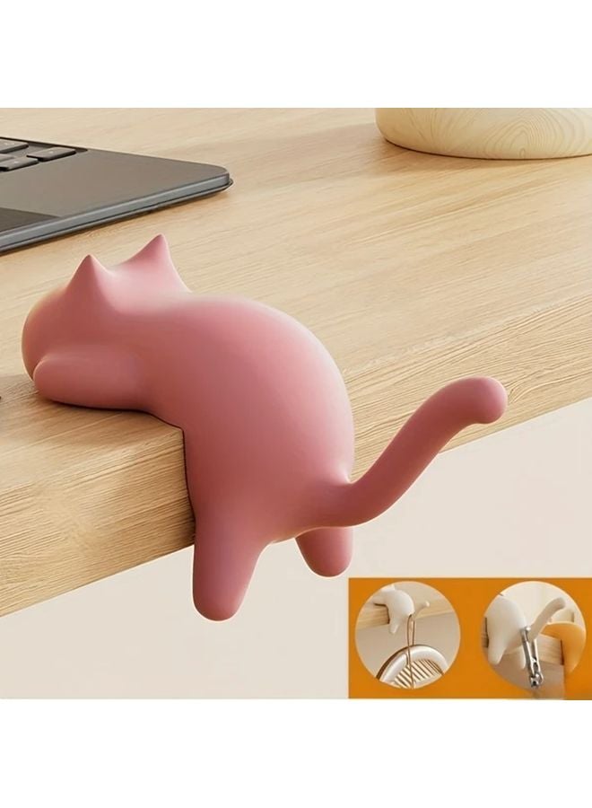 Pink Cat Hook No Drill No Trace Multifunctional Table Side Hanger For School Desk - Image 1