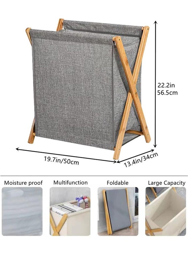 Arabest Bamboo Laundry Hampers, Portable and Collapsible Folding Clothes Laundry Basket Storage with Removable Liner Bag, for Hotel and Bathroom Usage X Frame Laundry Baskets (Grey) - Image 2