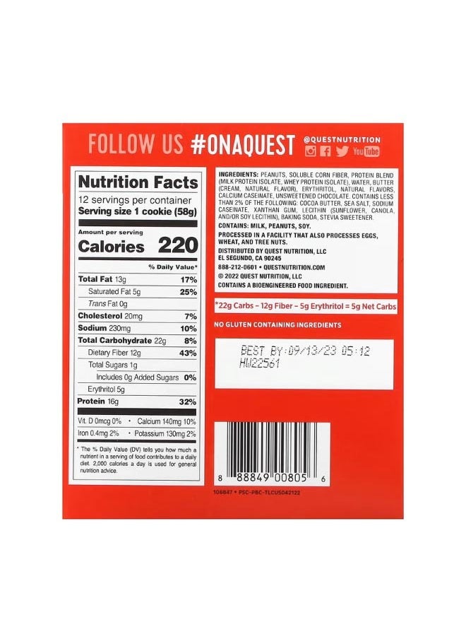 QUEST NUTRITION Protein Cookie Peanut Butter Chocolate Chip 12 Pack 2.04 oz 58 g Each  - Image 2