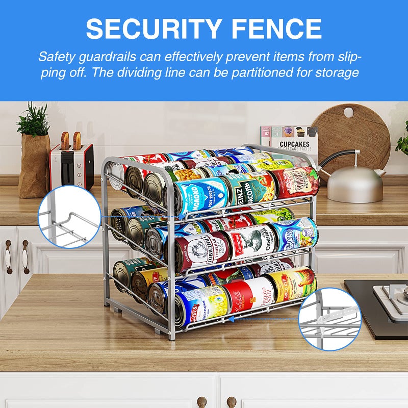 AIYAKA Can Rack Organizer, 3 Tier Stackable Can Storage Dispenser,for Food Storage, Kitchen Cabinets or Pantry, Storage for 36 Cans, Silver - Image 5