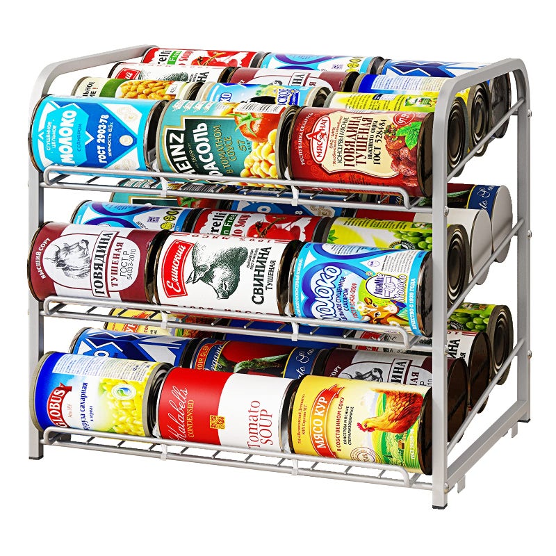 AIYAKA Can Rack Organizer, 3 Tier Stackable Can Storage Dispenser,for Food Storage, Kitchen Cabinets or Pantry, Storage for 36 Cans, Silver - Image 1