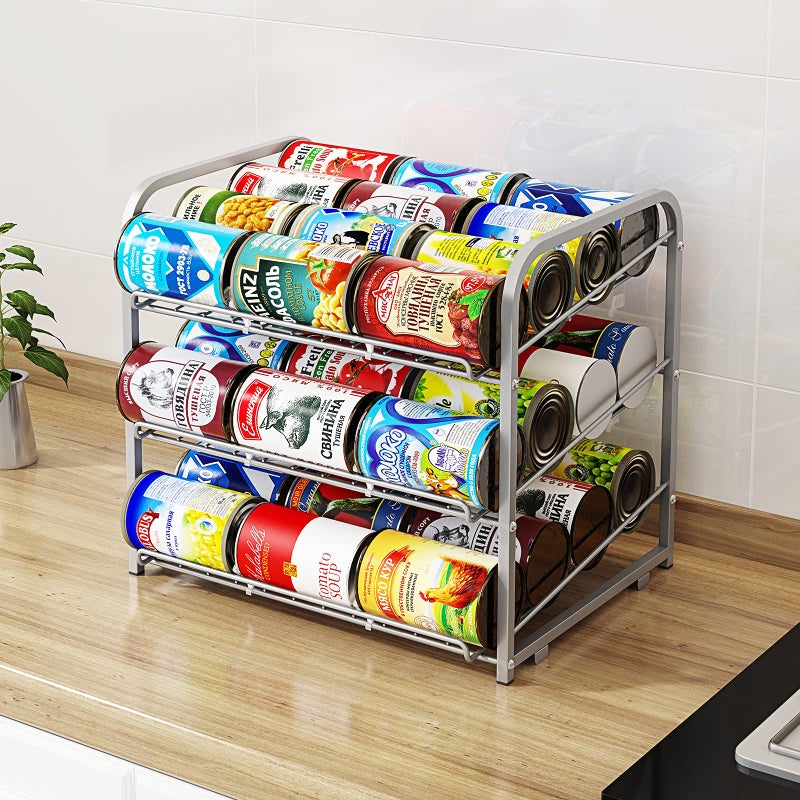 AIYAKA Can Rack Organizer, 3 Tier Stackable Can Storage Dispenser,for Food Storage, Kitchen Cabinets or Pantry, Storage for 36 Cans, Silver - Image 3