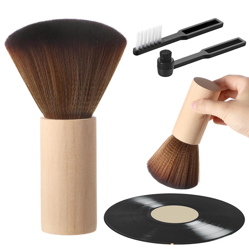 Ziliny 3 Pcs Vinyl Record Cleaning Brush Wooden Anti Static Dust Record Vinyl Cleaner Kit Player Accessories Gift for New Year Music Lovers(Light Wood Color) - Image 1