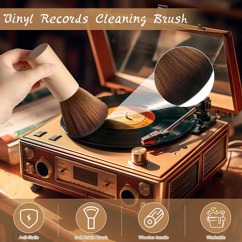 Ziliny 3 Pcs Vinyl Record Cleaning Brush Wooden Anti Static Dust Record Vinyl Cleaner Kit Player Accessories Gift for New Year Music Lovers(Light Wood Color) - Image 4