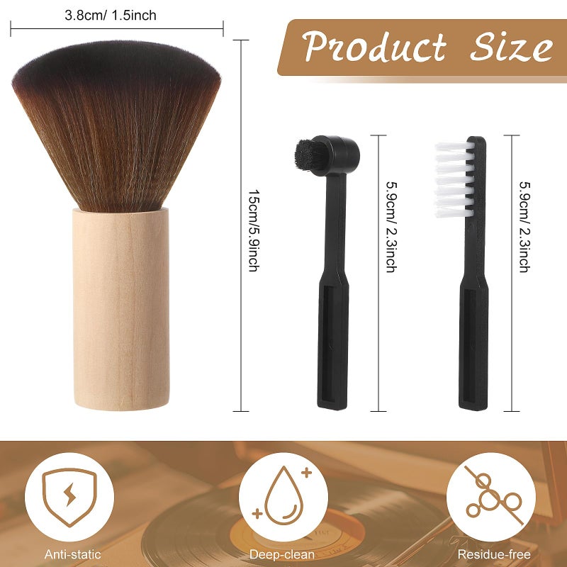 Ziliny 3 Pcs Vinyl Record Cleaning Brush Wooden Anti Static Dust Record Vinyl Cleaner Kit Player Accessories Gift for New Year Music Lovers(Light Wood Color) - Image 2