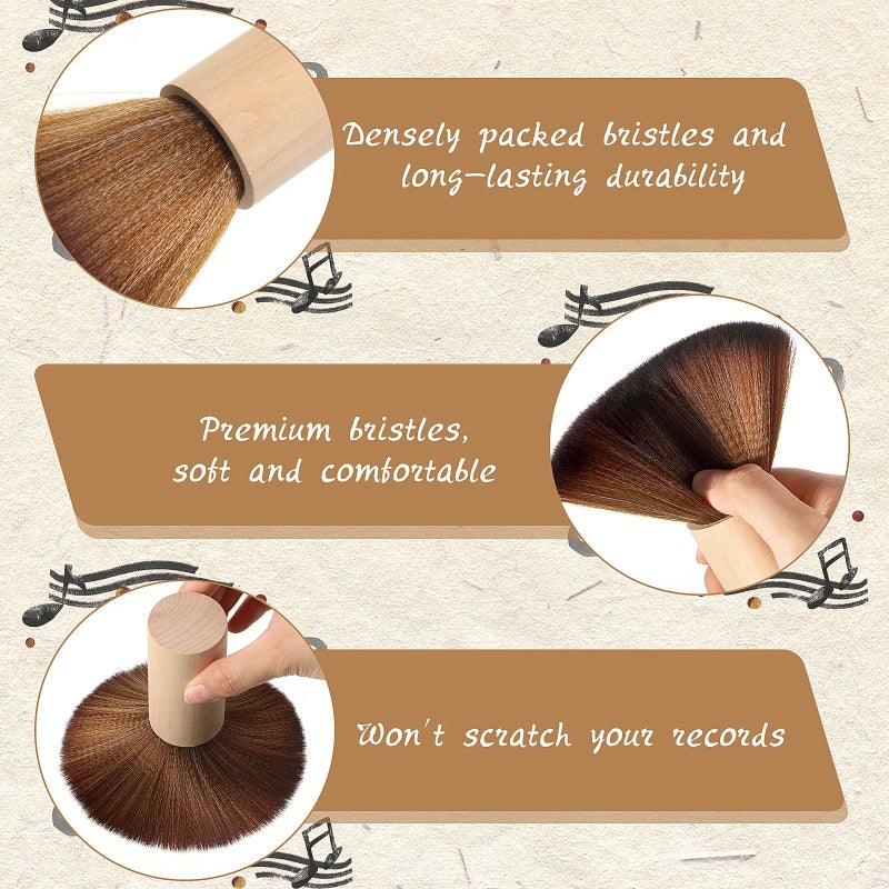 Ziliny 3 Pcs Vinyl Record Cleaning Brush Wooden Anti Static Dust Record Vinyl Cleaner Kit Player Accessories Gift for New Year Music Lovers(Light Wood Color) - Image 3