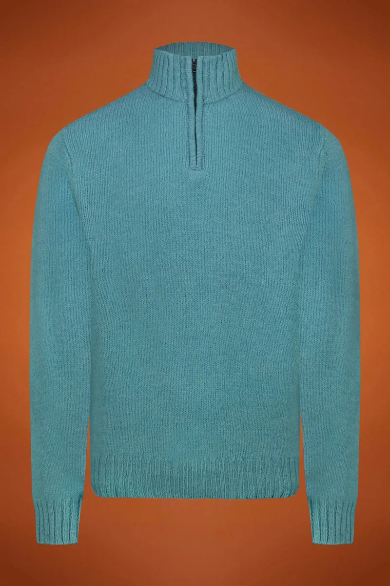 Men's zipped high neck jumper - Aquamarine