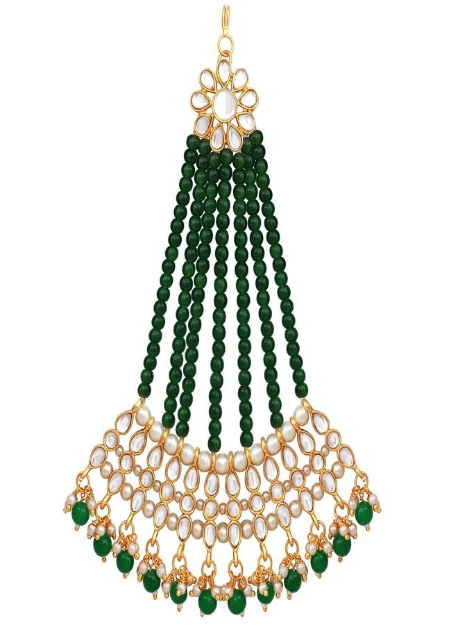 أهلي Aheli فو كوندان اللؤلؤ Maang Tikka Matha Patti الهندي التقليدي بوليوود مجوهرات هدية للنساء (أخضر) - Image 1