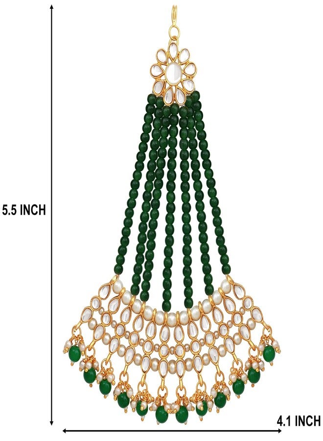 أهلي Aheli فو كوندان اللؤلؤ Maang Tikka Matha Patti الهندي التقليدي بوليوود مجوهرات هدية للنساء (أخضر) - Image 4