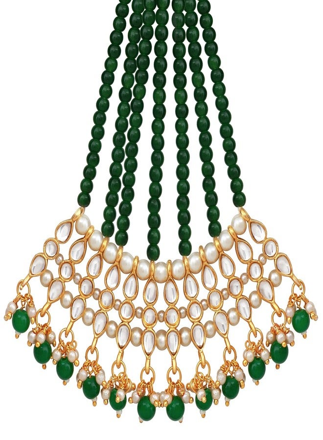 أهلي Aheli فو كوندان اللؤلؤ Maang Tikka Matha Patti الهندي التقليدي بوليوود مجوهرات هدية للنساء (أخضر) - Image 5