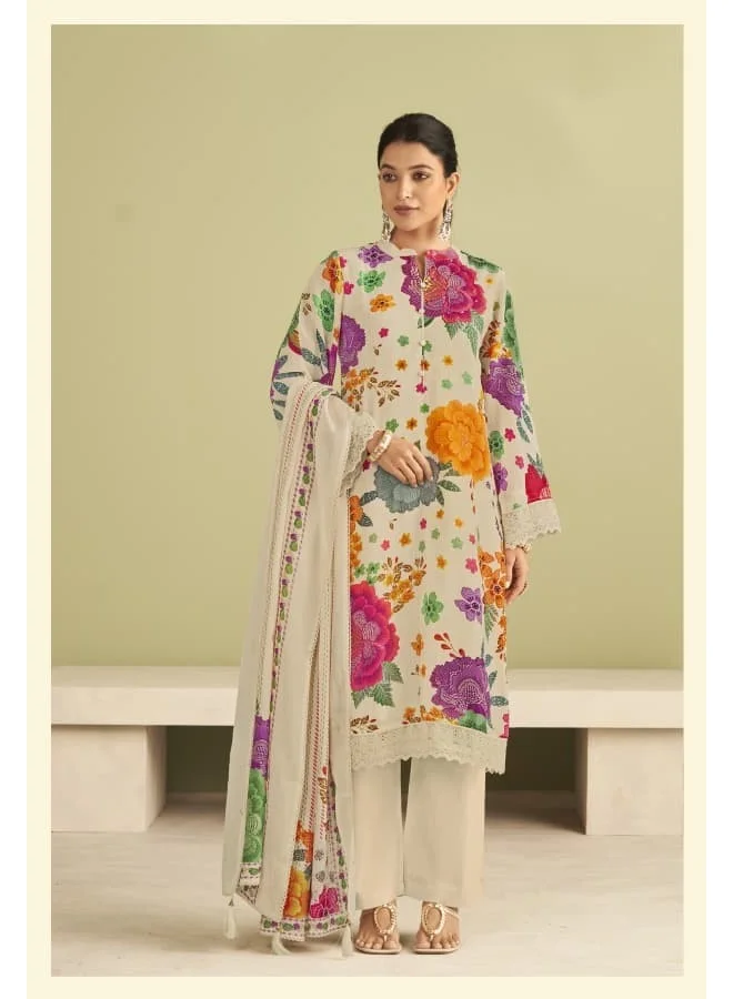Premium Mul Chanderi Off-White 3-Piece Suit Set for Women with Dupatta & Pants | Printed Indian Ethnic Wear Kurta Set | Festive & Wedding Wear Salwar Suit