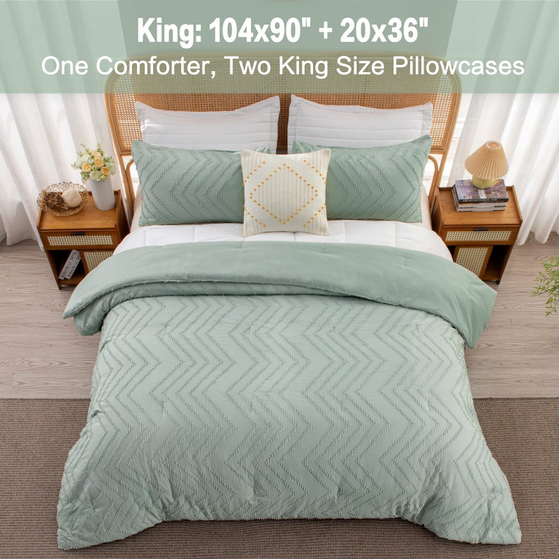 Litanika Litanika Sage Green King Comforter Set  Lightweight and Fluffy Bedding Set for King Bed  3 Pieces Tufted Farmhouse Design for All Seasons (104x90Inches  1 Comforter and 2 Pillow Shams)  - Image 3