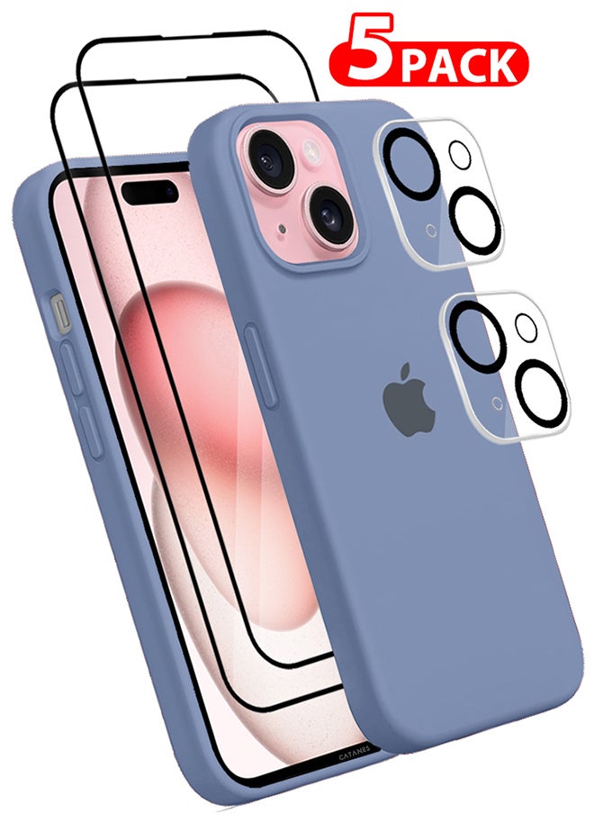 CATANES - 5 Packs For iPhone 15 Plus Case 2 Screen Protectors and 2 Camera Lens Protectors Upgrade Defender Silicone Cover Shockproof Anti-Scratch Protective Phone Case Light Blue - Image 1