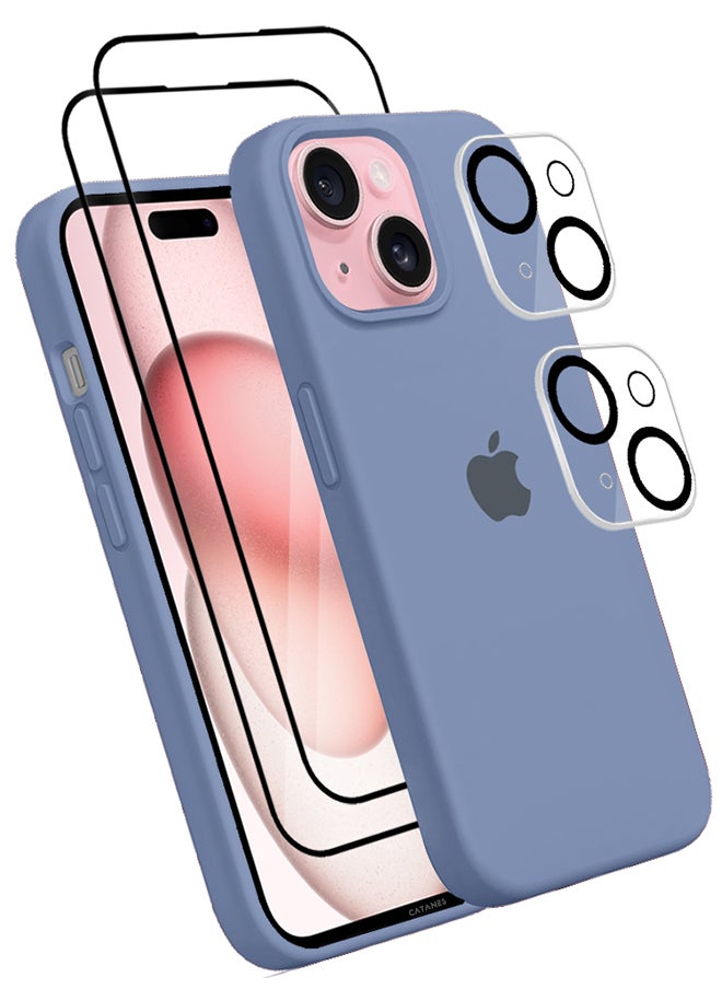 CATANES - 5 Packs For iPhone 15 Plus Case 2 Screen Protectors and 2 Camera Lens Protectors Upgrade Defender Silicone Cover Shockproof Anti-Scratch Protective Phone Case Light Blue - Image 1