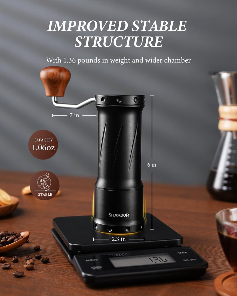 SHARDOR Professional Manual Coffee Bean Grinder with 420 High-Strength Stainless Steel Conical Burr, Hand Coffee Grinder with Ultra-granular Adjustment, Enhanced Stability with Wider 1.06oz Chamber - Image 2