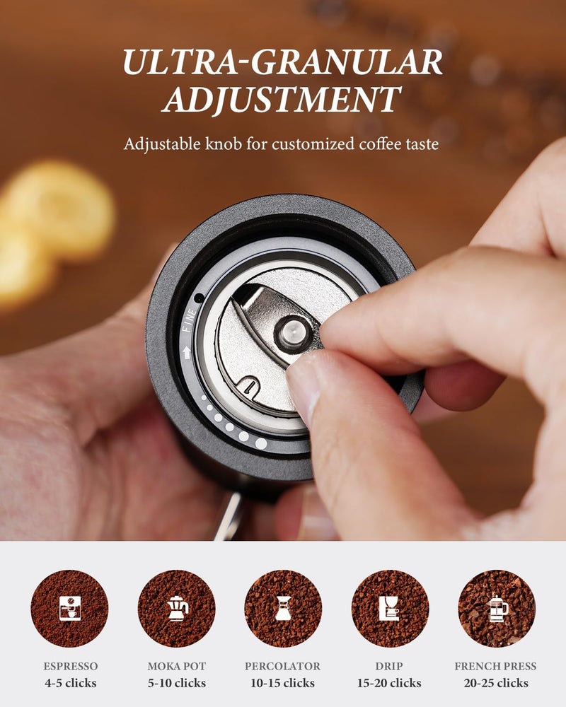 SHARDOR Professional Manual Coffee Bean Grinder with 420 High-Strength Stainless Steel Conical Burr, Hand Coffee Grinder with Ultra-granular Adjustment, Enhanced Stability with Wider 1.06oz Chamber - Image 4
