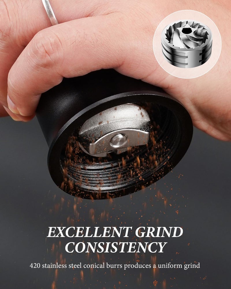 SHARDOR Professional Manual Coffee Bean Grinder with 420 High-Strength Stainless Steel Conical Burr, Hand Coffee Grinder with Ultra-granular Adjustment, Enhanced Stability with Wider 1.06oz Chamber - Image 3