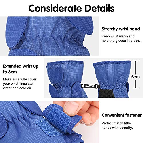 MoKo Toddler Mittens, Ski Kids Mittens, Waterproof & Windproof Mittens for Girls Boys, Thermal Warm Fleece Winter Snow Gloves for Kids, Fits 1-3 Years, Blue - Image 5