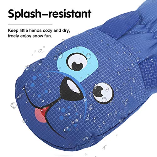 MoKo Toddler Mittens, Ski Kids Mittens, Waterproof & Windproof Mittens for Girls Boys, Thermal Warm Fleece Winter Snow Gloves for Kids, Fits 1-3 Years, Blue - Image 3