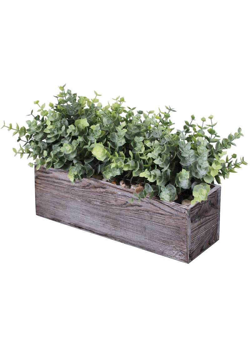Winlyn Faux Eucalyptus Plants in Rustic Rectangular Wood Planter Box Artificial Eucalyptus Greenery Arrangement Potted Plant in Dusty Green for Wedding Centerpiece Office Room Table Windowsill Dcor 