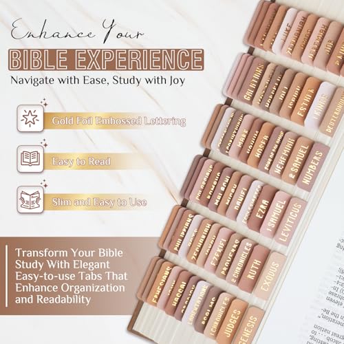 Uzriyl Laminated Bible Tabs, Bible Study Supplies, Large Print Bible Book Tabs for Women and Men, (Gold Foil Embossed Lettering) Bible Labels Index Tabs, Bible Accessories for Easy Navigation (Amber Brown) - Image 2