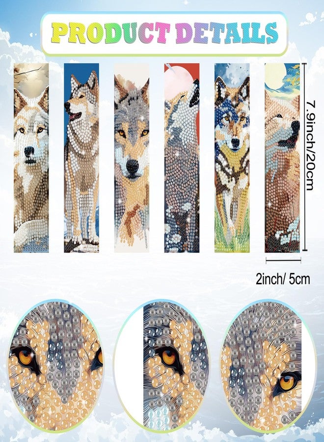beinkmake benikmake 6pcs Wolf Diamond Bookmark DIY Diamond Art Bookmarks Kit with Crystal Pendant Tassel for Reading Lovers Beginner Craftsman Colorful 1.96x7.87in - Image 2