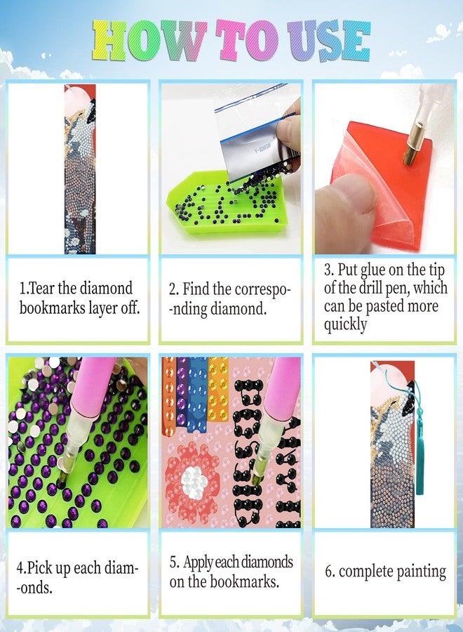 beinkmake benikmake 6pcs Wolf Diamond Bookmark DIY Diamond Art Bookmarks Kit with Crystal Pendant Tassel for Reading Lovers Beginner Craftsman Colorful 1.96x7.87in - Image 4