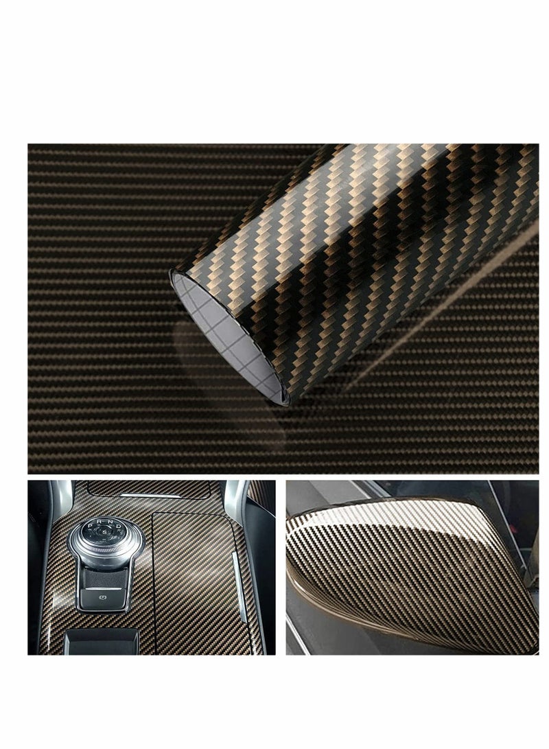 Excefore 2D Carbon Fibre Wrap, Self Adhesive Fiber Vinyl Car Sticker Without Bubble, Waterproof Interior Appearance Protective Film for Cars Motorcycles and Laptop, Black Gold 30 x 300cm  - Image 1
