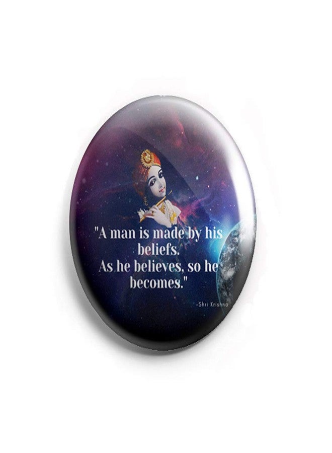 AVI 58mm Regular Size Pin Badge Blue Shri Krishna Quotes R8002198 Metal - Image 1