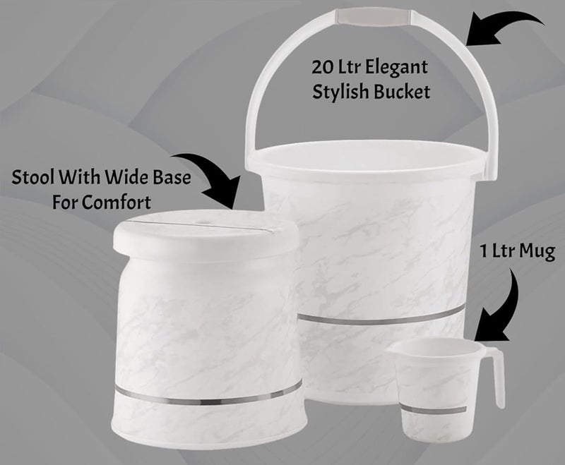 Liza Liza Orry 11 pcs Bathroom Accessories Set Plastic Bath Set Bathroom 20 LTR Bucket 1 LTR Mug Combo Set for Home Bathroom Set White - Image 2