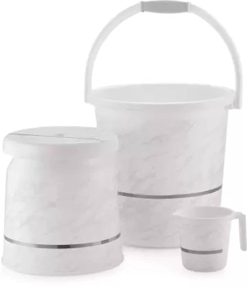 Liza Liza Orry 11 pcs Bathroom Accessories Set Plastic Bath Set Bathroom 20 LTR Bucket 1 LTR Mug Combo Set for Home Bathroom Set White - Image 3