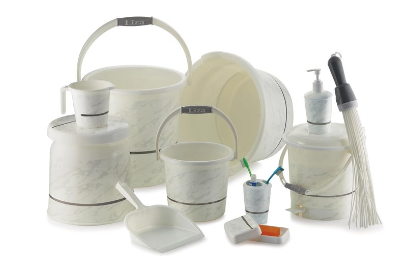 Liza Liza Orry 11 pcs Bathroom Accessories Set Plastic Bath Set Bathroom 20 LTR Bucket 1 LTR Mug Combo Set for Home Bathroom Set White - Image 1