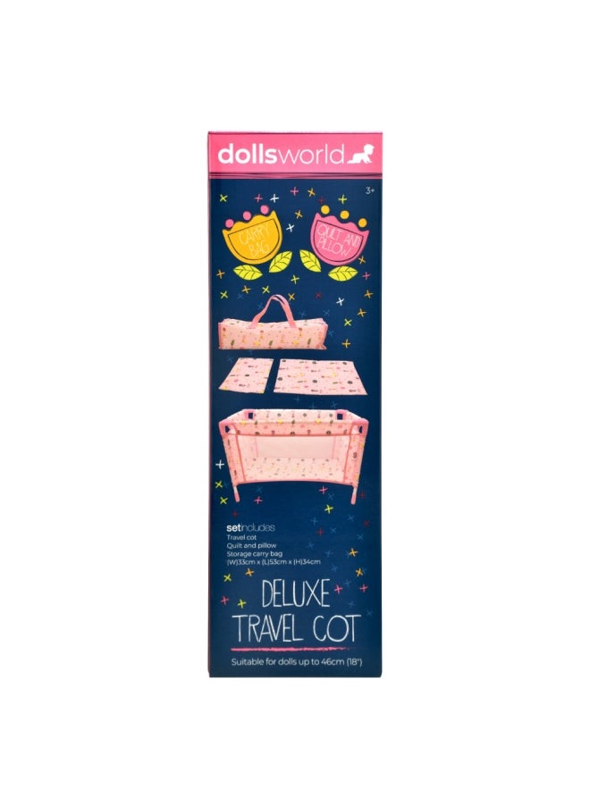 dolls world - Large Travel Cot With Quilt Pillo With & Travel Bag For Dolls Up To 18 inch from Peterkin gift for kids of Age above 3 years - Image 1