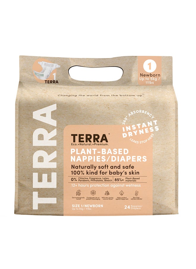 Terra Baby Plant-Based Diapers, Up To 5Kg , 0 - 2 Months, Size 1, 24 Count  - Image 1