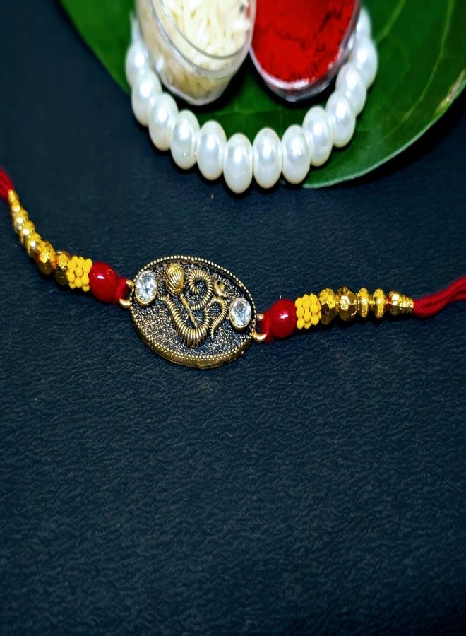 Vsaksh 6Pcs, Glorious Om Rakhi in Gold-Plated Finish | Designer Rakshabandhan Thread for Brother | Traditional Festival Rakhi Gift (6) - Image 3