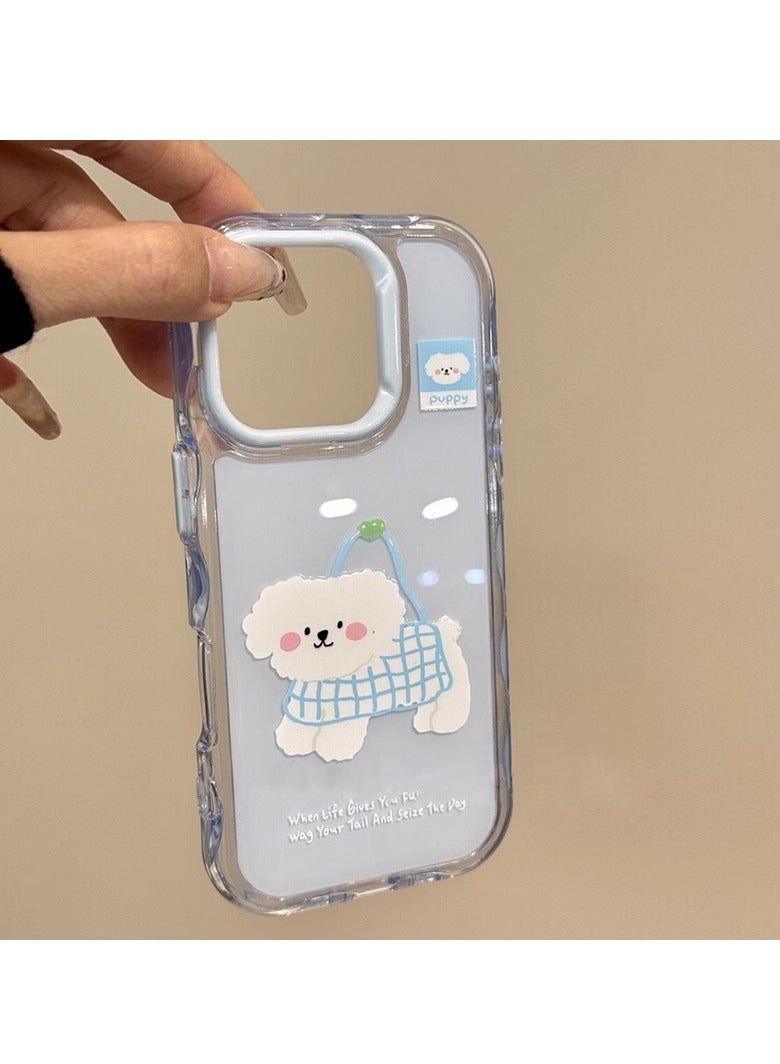 NIBEMINENT Protective TPU Case Cover For iPhone 15 Pro Max, Blue Mesh Bag Dog