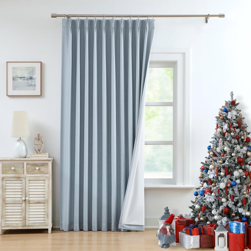 WEST LAKE 108 Inches Bailey Pinch Pleated Full Blackout Curtains with Liner Dusty Blue Room Darkening Drapes for Bedroom Living Room Patio Farmhosue Back Tab Window Treatment 60"" Wx108 L 1 Panel - Image 1