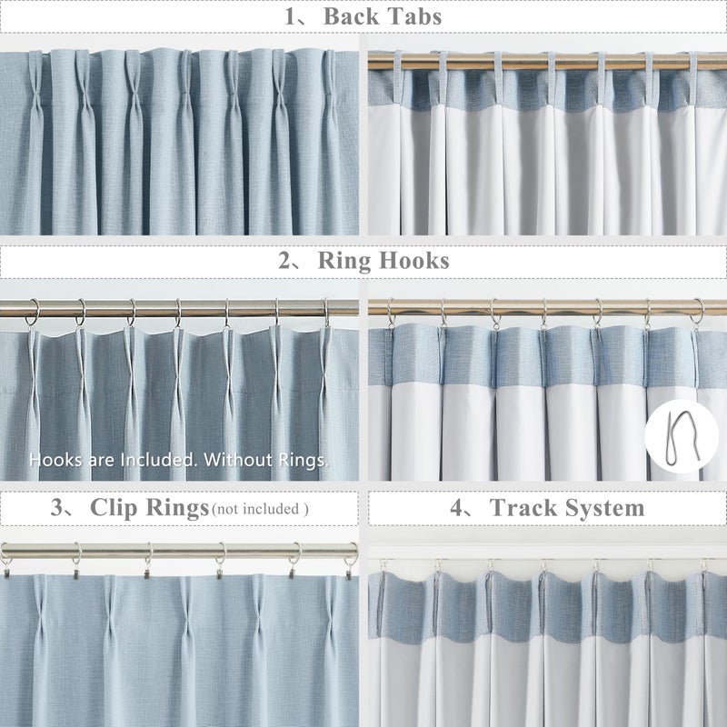 WEST LAKE 108 Inches Bailey Pinch Pleated Full Blackout Curtains with Liner Dusty Blue Room Darkening Drapes for Bedroom Living Room Patio Farmhosue Back Tab Window Treatment 60"" Wx108 L 1 Panel - Image 3