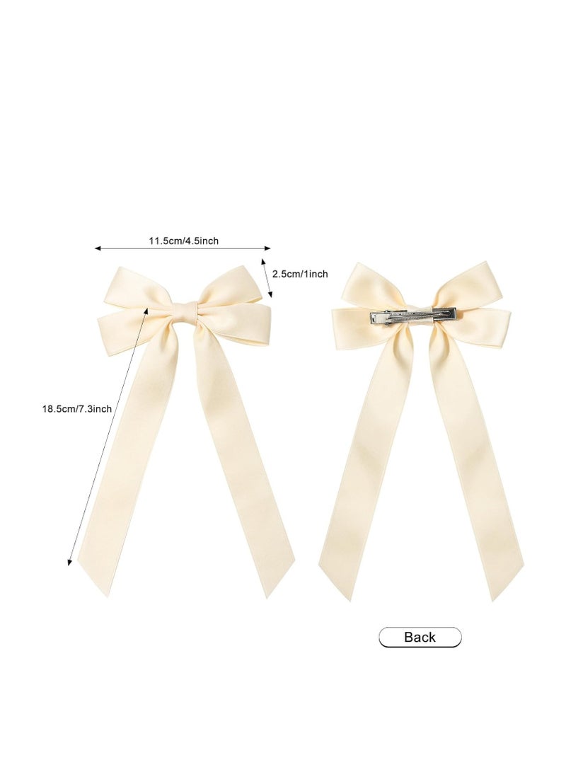 Silky Satin Hair Bows, Black Beige Hair Ribbon Clips for women Ponytail Holder Hair Accessories, Alligator Clips Hair Bow for Women Girls, 2PCS - Image 2