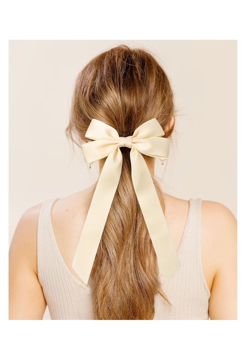 Silky Satin Hair Bows, Black Beige Hair Ribbon Clips for women Ponytail Holder Hair Accessories, Alligator Clips Hair Bow for Women Girls, 2PCS - Image 3