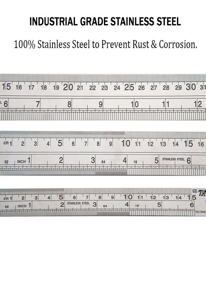 ZZTX Metal Ruler Stainless Steel Ruler Straight Edge Measuring Tool 6 Inch +12 Inch + 16 Inch 6 Pack Set - Image 2