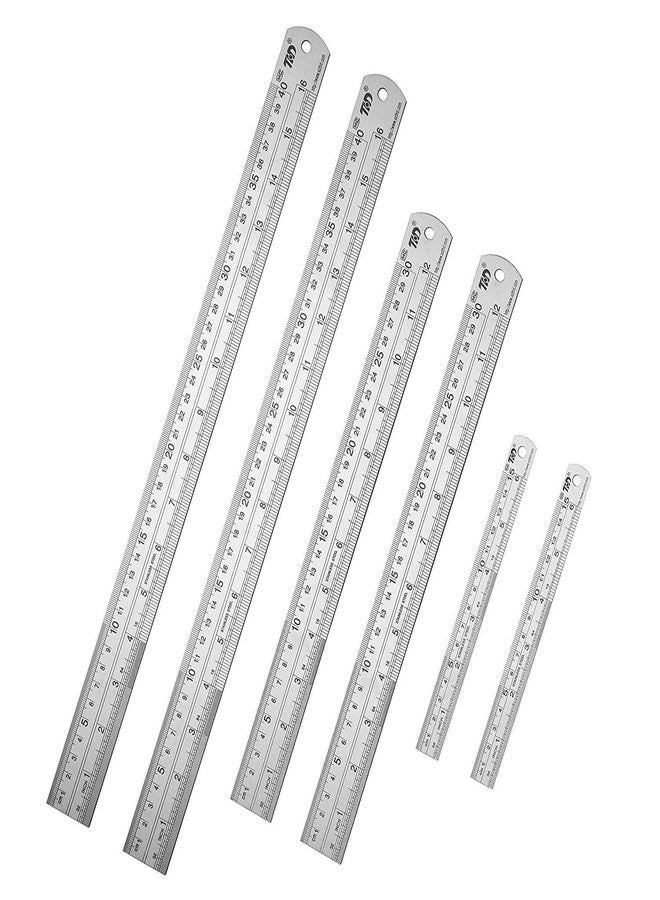 ZZTX Metal Ruler Stainless Steel Ruler Straight Edge Measuring Tool 6 Inch +12 Inch + 16 Inch 6 Pack Set - Image 1