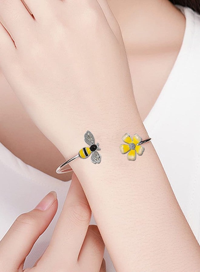 MANZHEN Fashion Yellow Flower and Honey Bee Adjustable Charm Bangle Bracelet Women Jewelry (gold) - Image 4