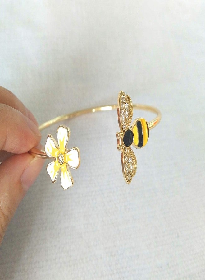 MANZHEN Fashion Yellow Flower and Honey Bee Adjustable Charm Bangle Bracelet Women Jewelry (gold) - Image 3