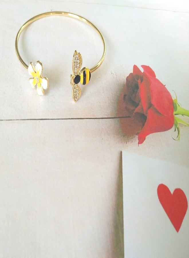 MANZHEN Fashion Yellow Flower and Honey Bee Adjustable Charm Bangle Bracelet Women Jewelry (gold) - Image 2