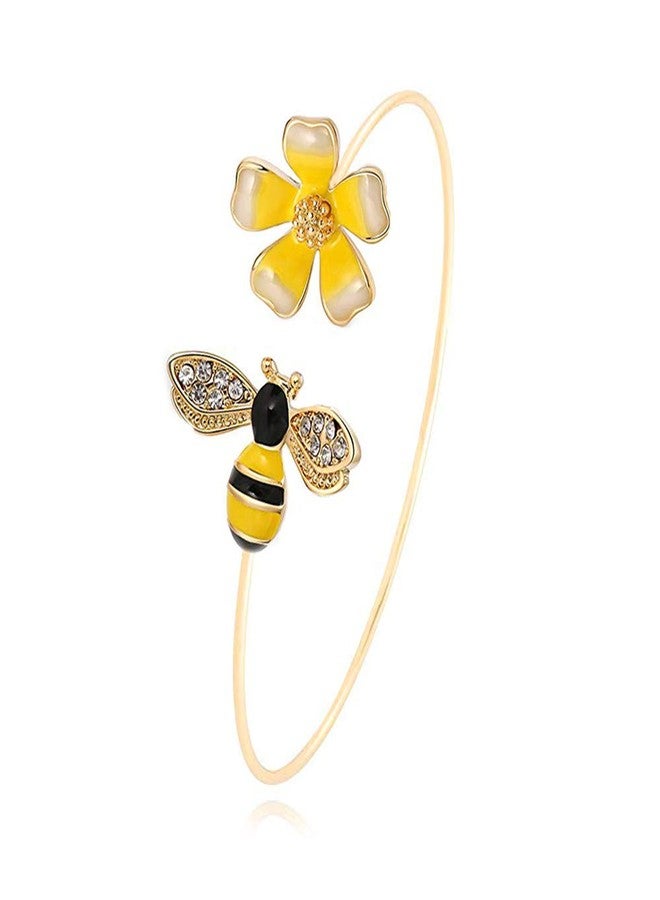 MANZHEN Fashion Yellow Flower and Honey Bee Adjustable Charm Bangle Bracelet Women Jewelry (gold) - Image 1