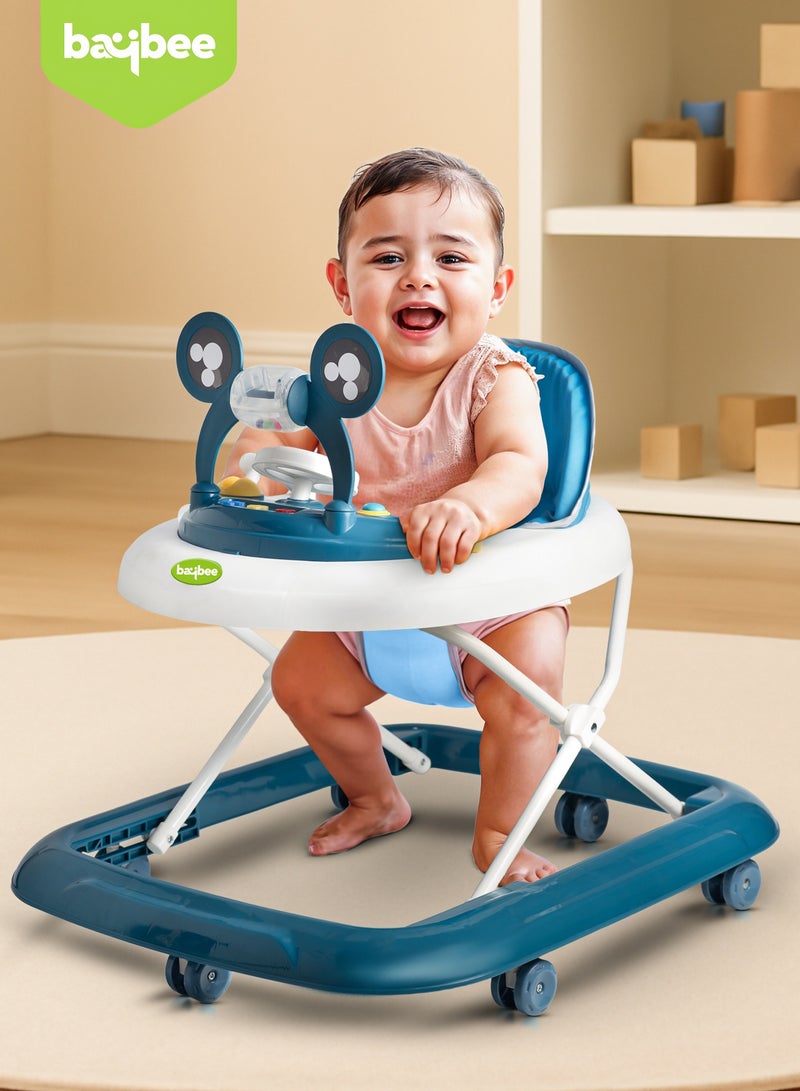 بيبي مشاية أطفال من بايبي بيكسورا، مشاية قابلة للطي مع ارتفاع قابل للتعديل بثلاثة أوضاع وشريط ألعاب موسيقية، مشاية أنشطة للأطفال الصغار، مشاية أطفال للأولاد والبنات من عمر 6 إلى 18 شهرًا، لون أزرق - Image 3