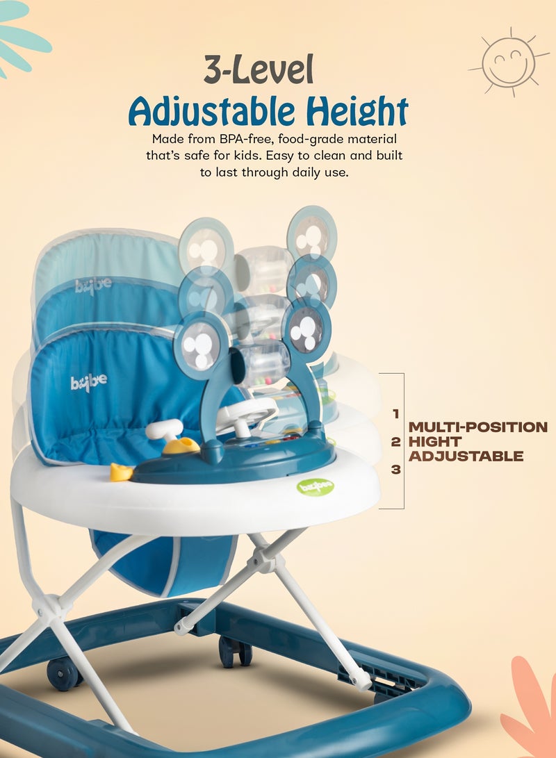 بيبي مشاية أطفال من بايبي بيكسورا، مشاية قابلة للطي مع ارتفاع قابل للتعديل بثلاثة أوضاع وشريط ألعاب موسيقية، مشاية أنشطة للأطفال الصغار، مشاية أطفال للأولاد والبنات من عمر 6 إلى 18 شهرًا، لون أزرق - Image 5