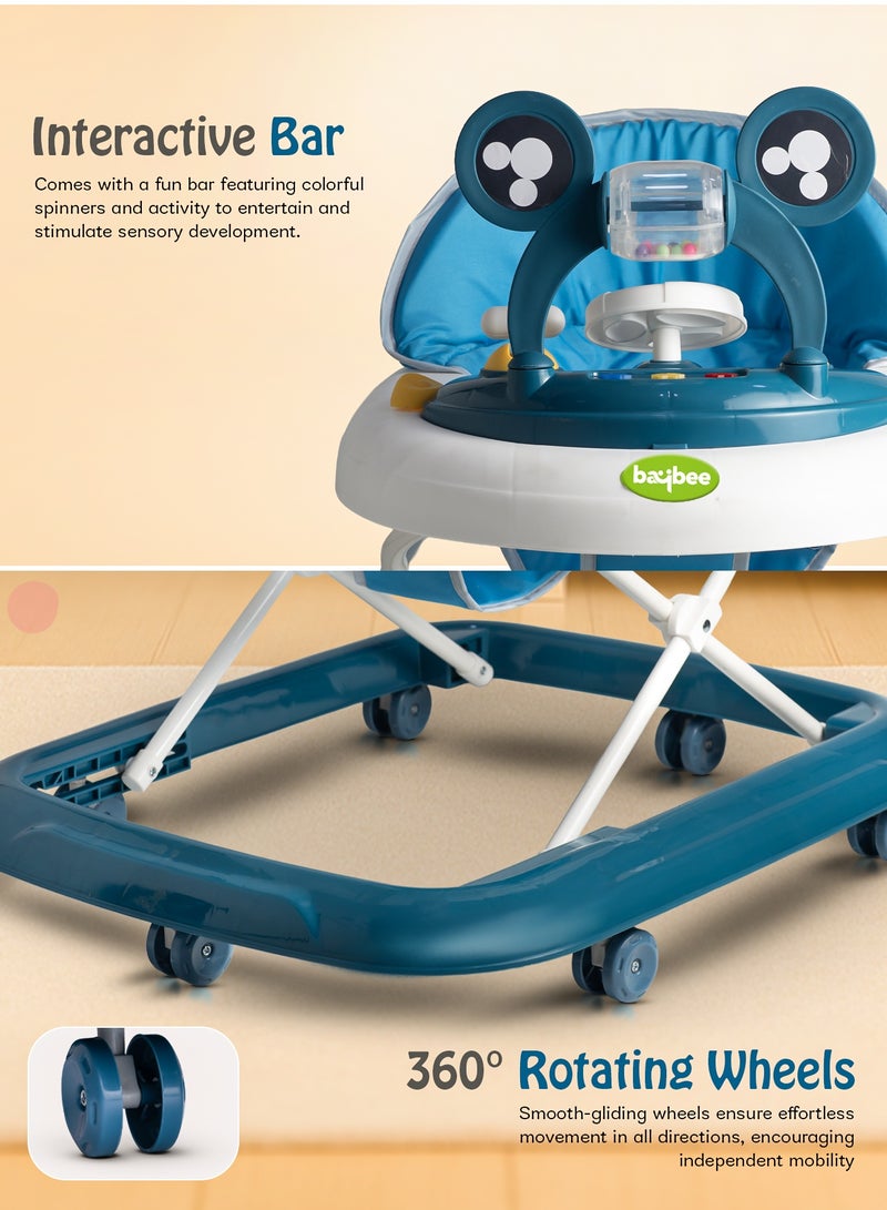 بيبي مشاية أطفال من بايبي بيكسورا، مشاية قابلة للطي مع ارتفاع قابل للتعديل بثلاثة أوضاع وشريط ألعاب موسيقية، مشاية أنشطة للأطفال الصغار، مشاية أطفال للأولاد والبنات من عمر 6 إلى 18 شهرًا، لون أزرق - Image 4